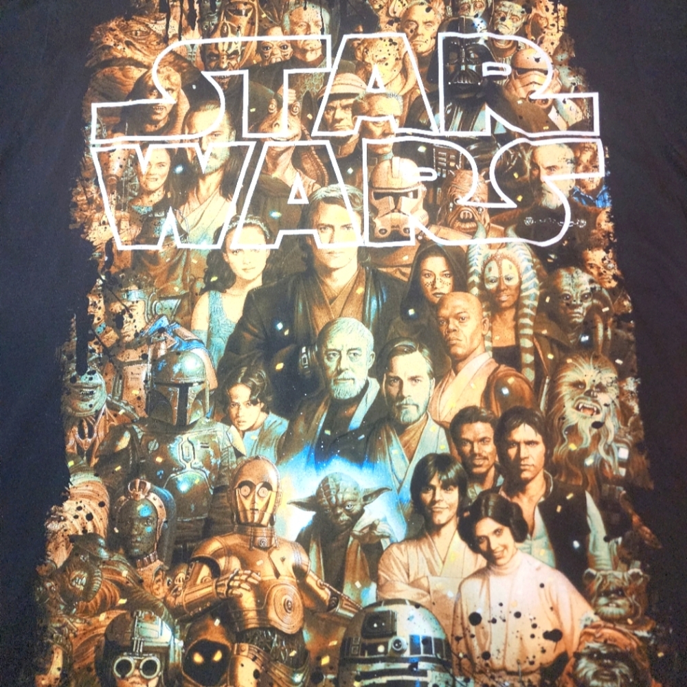Vintage Y2K Star Wars Shirt All Characters  Black Large Darth Vader Luke Skywalk